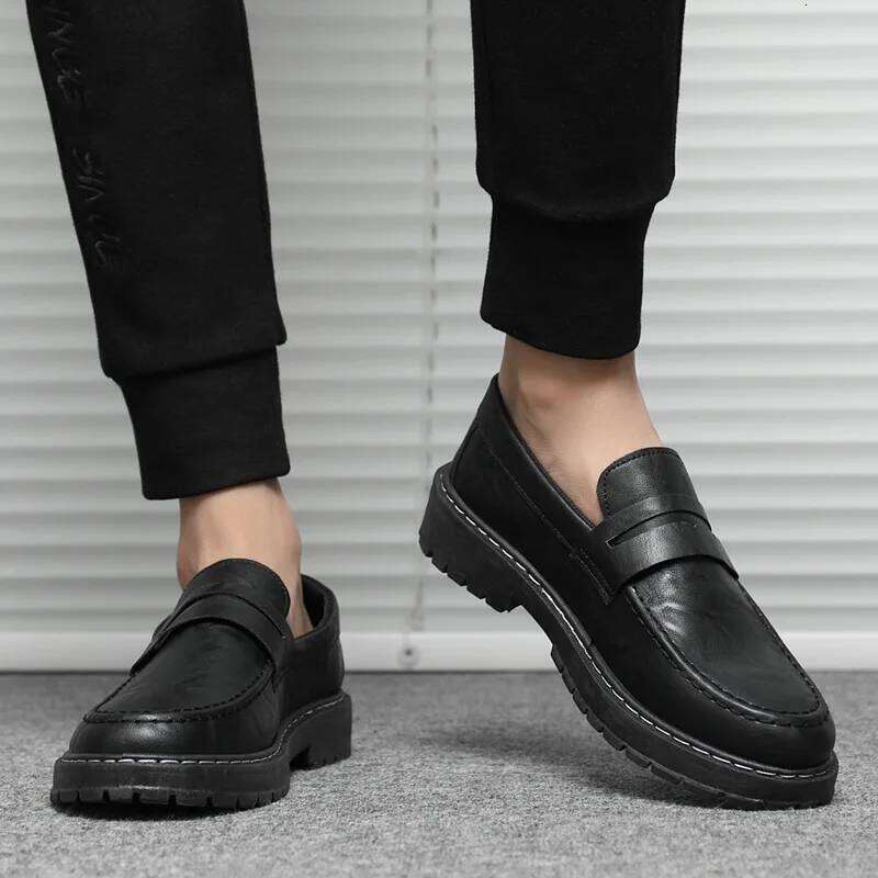 New Platform Loafers Men Pu Leather Breathable Slip-On Loafer Shoe Solid Mens Casual Handmade Men's Dress Shoes