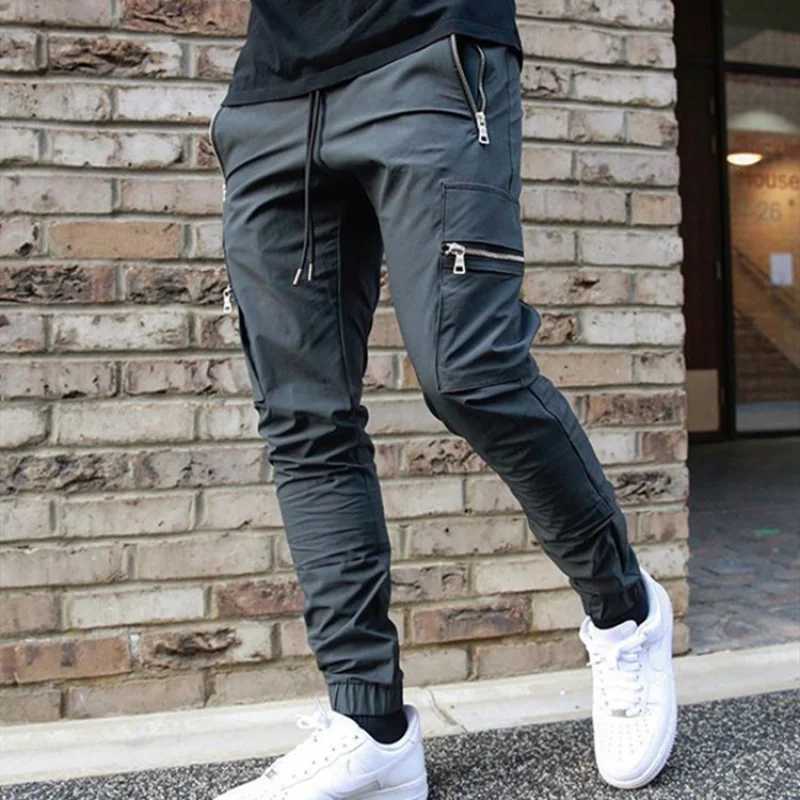 2024 New Exercise Casual Pants Mens Spring and Autumn Fitness Running Training Zipper Slim Fit MultiPocket Trousers W250826