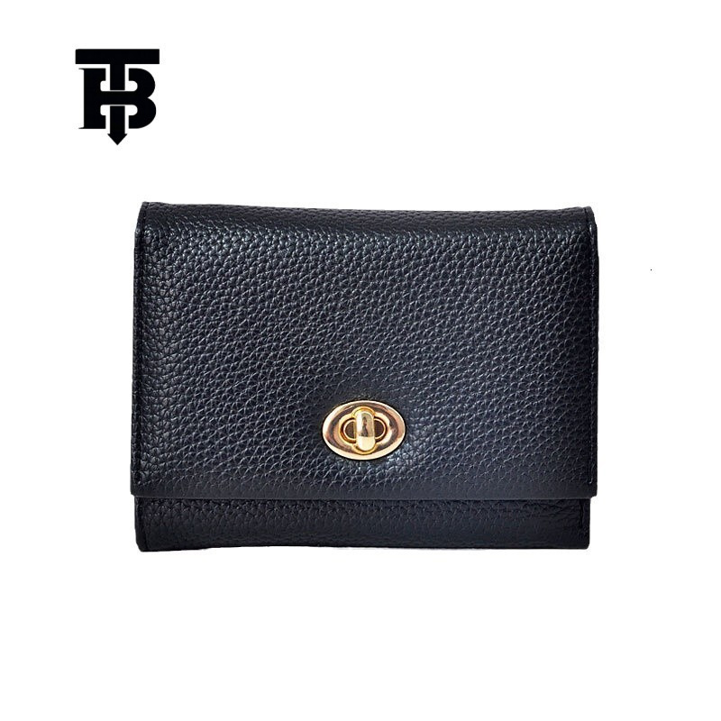 TB BHULAMTE Urban Simple Women's Wallet Luxury New Korean Metal Buckle Folding Card Bag Fashion Solid Color Designer Zipper Coin Bag Lychee Patte