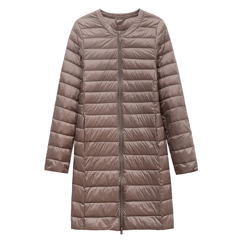 Autumn Winter Ultralight Women Long Duck Down Coats Korean Style ONeck Feather Liner Collarless Puffer Jackets 250826