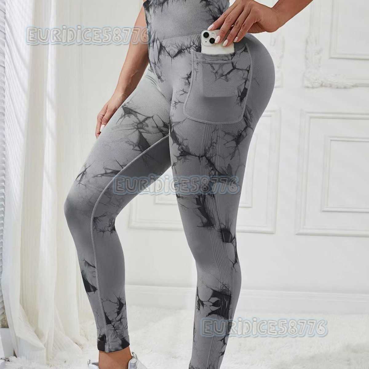 New Tiedye Side Pocket Yoga Pants Long Nude Feel Running Sports Fitness Wear Hiplifting Yoga Pants H250825