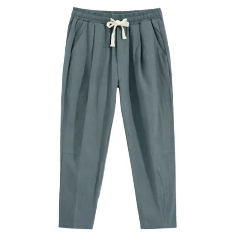 Mens Lightweight Cotton Pants Casual Solid Color Sweatpants Straight Drawstring Baggy Streetwear Breathable Ninth Pants W250826