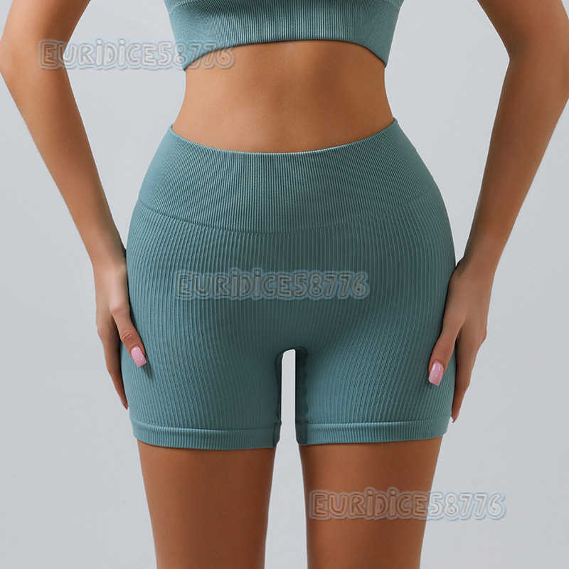 Yoga Ribbed Shorts Fitness Sports Pants Women High Elasticity Tight High Waist Hip Lift Peach Hip Seamless H250825