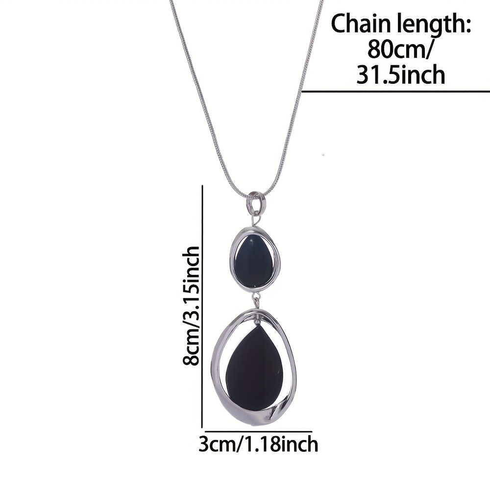 1 Piece Fashion Elegant Black Stone Geometric Pendant Women's Accessories Spring Summer Trendy Sier Zinc Alloy Long Necklace Daily Party Vacation