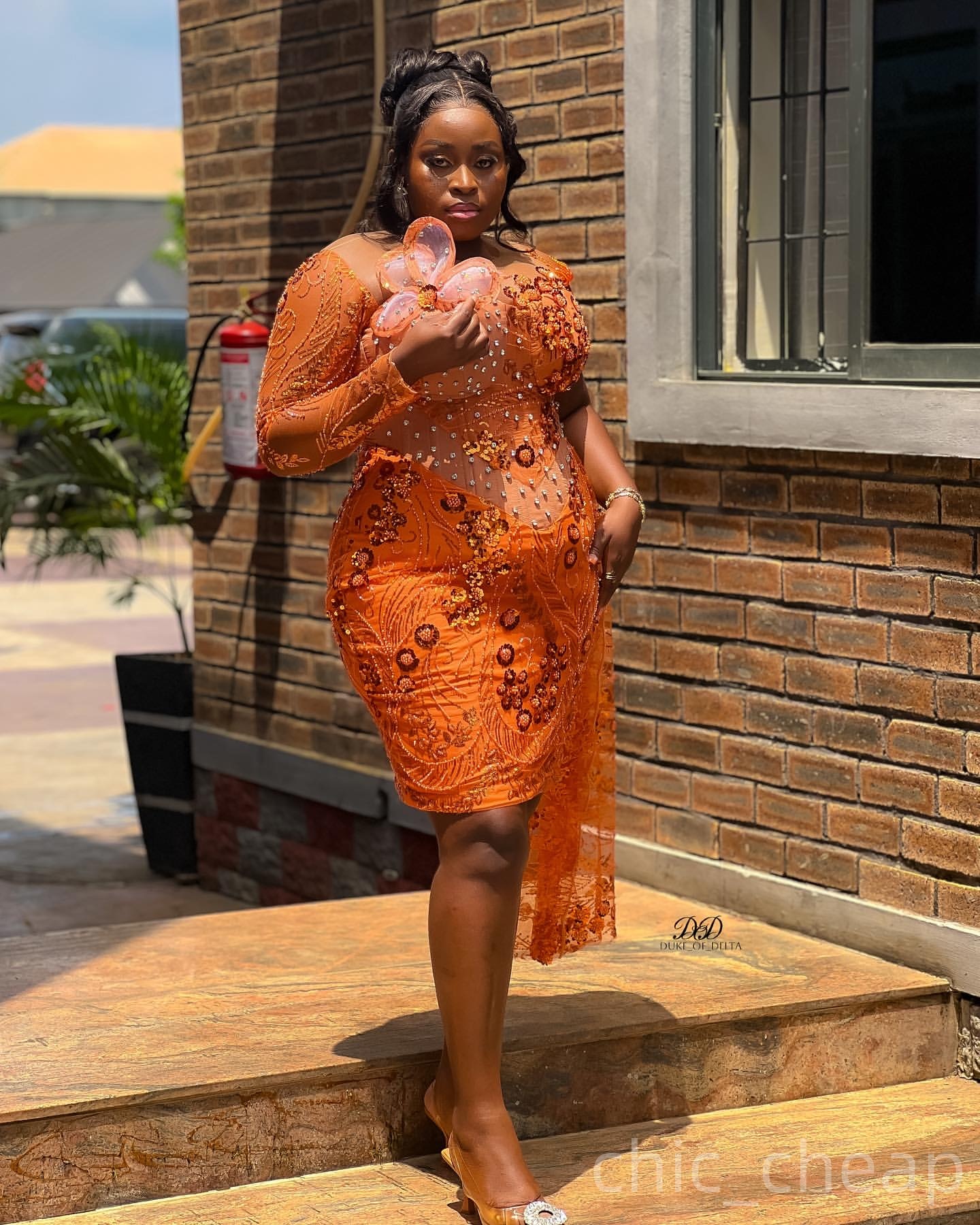 Orange Sheath Cocktail Dress Crystals Sequined Lace Sheer Neck Sparkly Short Mini Graduation Homecoming Dresses For Special Occasions Sweetheart Gowns