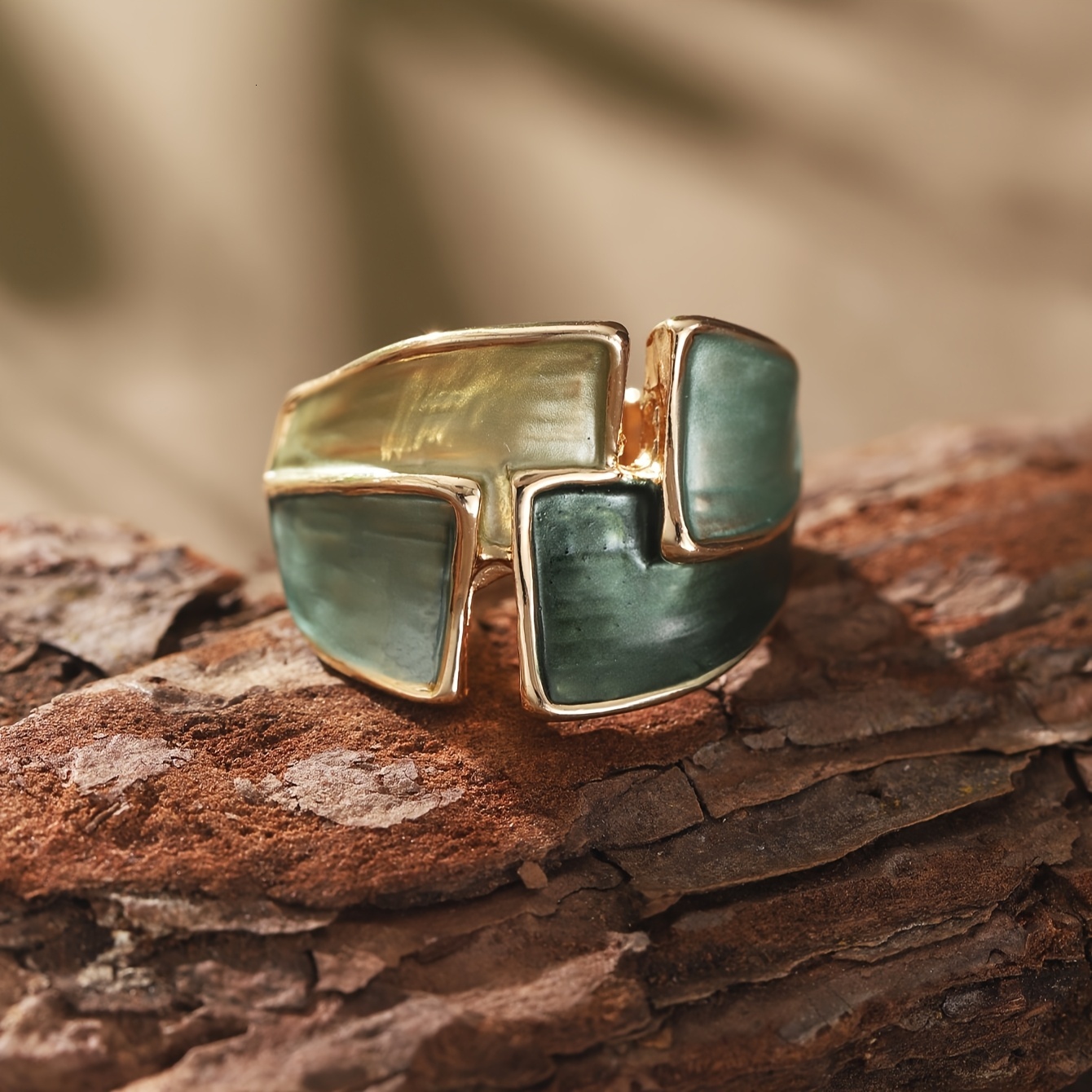 1 Piece Women's Adjustable Elastic Bohemian Geometric Ring - Zinc Alloy Green Thin Coating & Gold Plated, Suitable for Daily Wear, Parties, Gradu