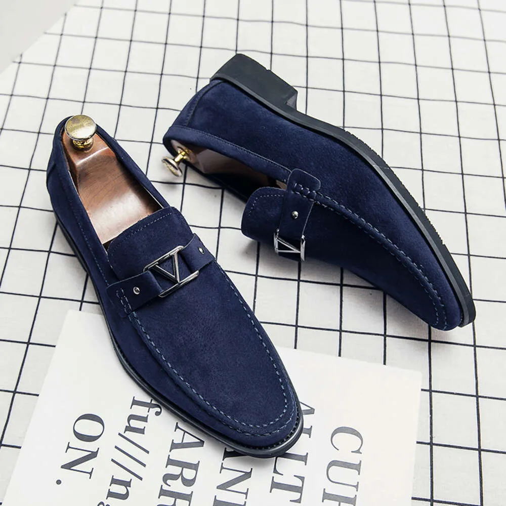 Men's Suede Loafers - Breathable Slip-On Dress Shoes for Business, Casual, Driving, and Evening Wear Blue shoes