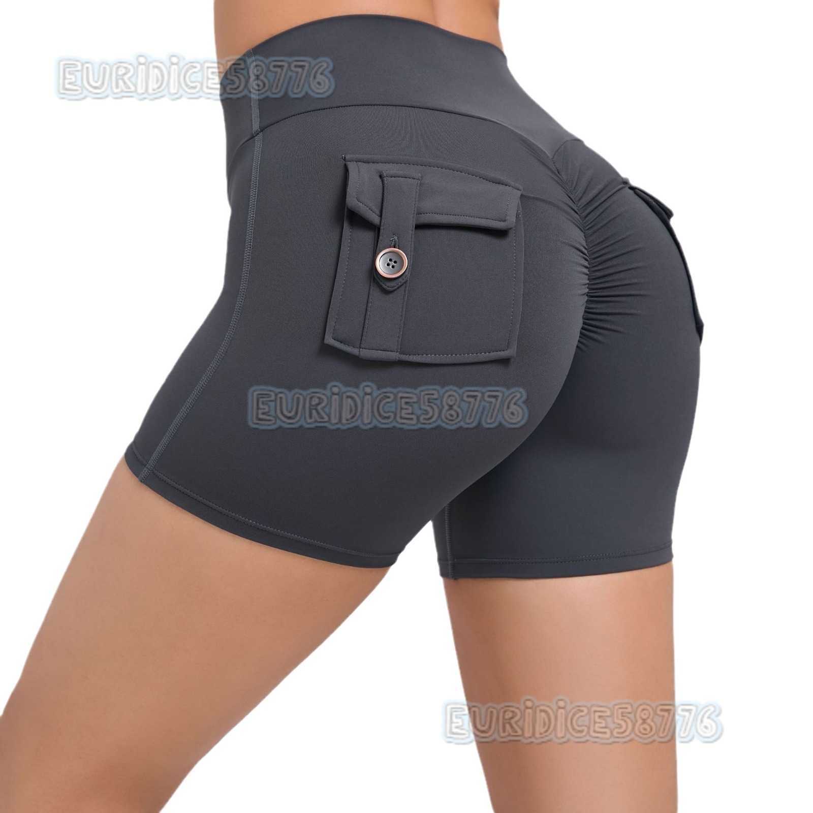 Peach Hip Cargo Tight Shorts Women High Waist Elastic Hip Lift Button Yoga Pants Quick Dry Running Fitness Pants 8019 H250825