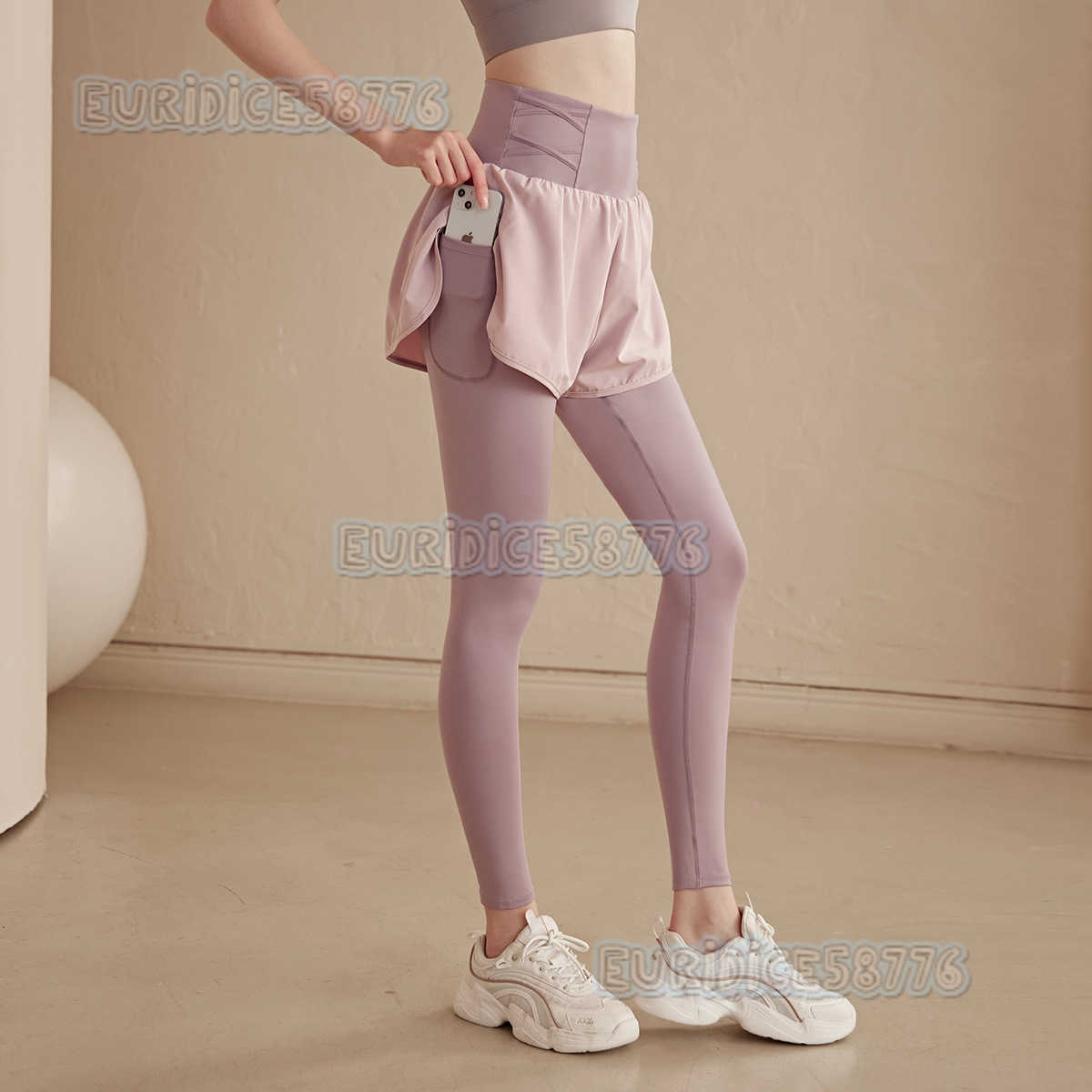 Fake Twopiece Yoga Pants for Women High Waist Hip Lift Tummy Control Fitness Pants Running Pants Elastic Tight Quickdry Sports Long Pants Autumn H2508