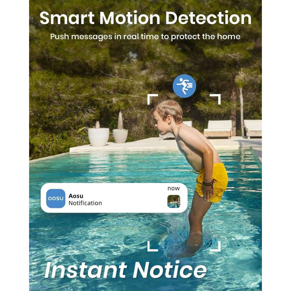 AOSU 2K Cameras Outdoor/Home, 360°Pan-Tilt View Timed Cruise 2.4G WiFi Security Camera with Motion Tracking, Spotlight & Siren, 2-Way Audio, Full Colo