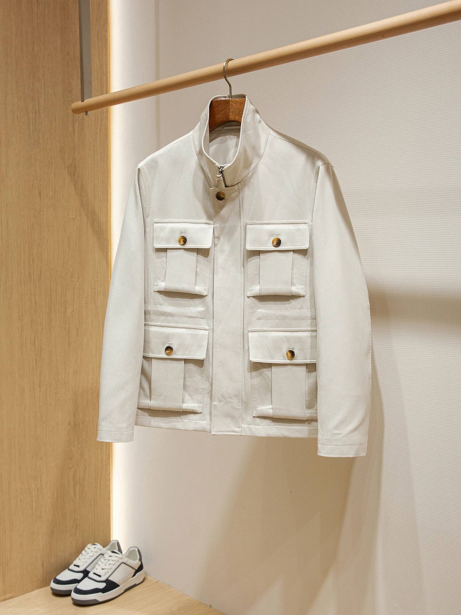 Lyocell Tencel Cotton Men's Multi-Pocket Waist Tooling Hunting Jacket