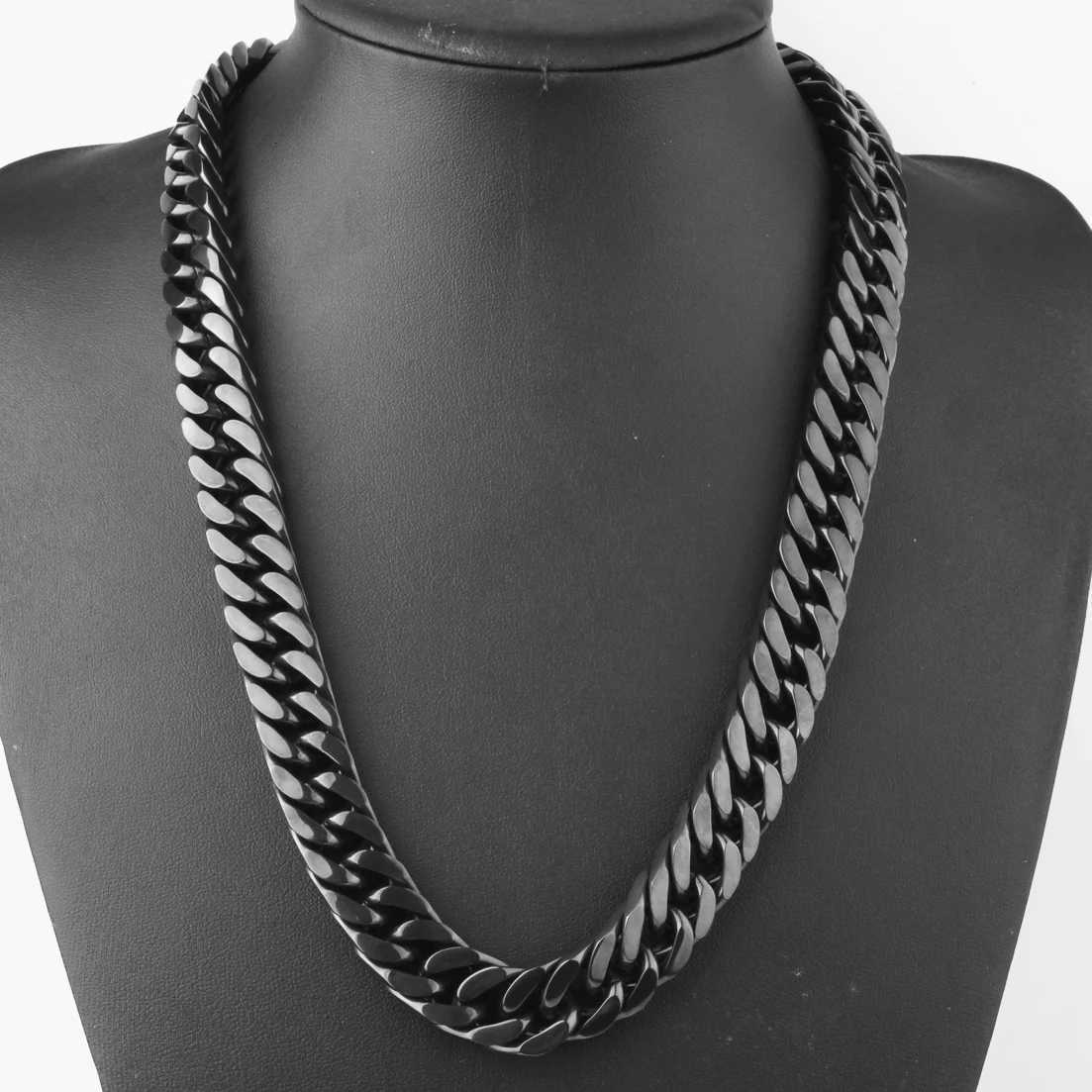 10121417MM Width Stainless Steel Cuban Link Chain Necklace for Men Wholesale Black Chain Mens JewelryXJ250826