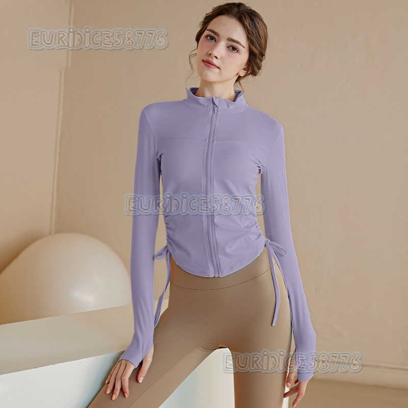 Stand Collar Stylish Sports Jacket Celebrity Yoga Wear Long Sleeve Tight Double Drawstring Top Running Long Jacket Autumn H250825