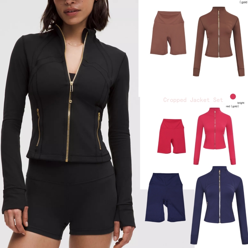 Yoga Gold Zip jackets Sets Fitness Leggings Sports Flare Shores Soft High Waist Elastic Sport swear Outfits Pants Gym Suits Running Workout Tracksuits Lycra fabric