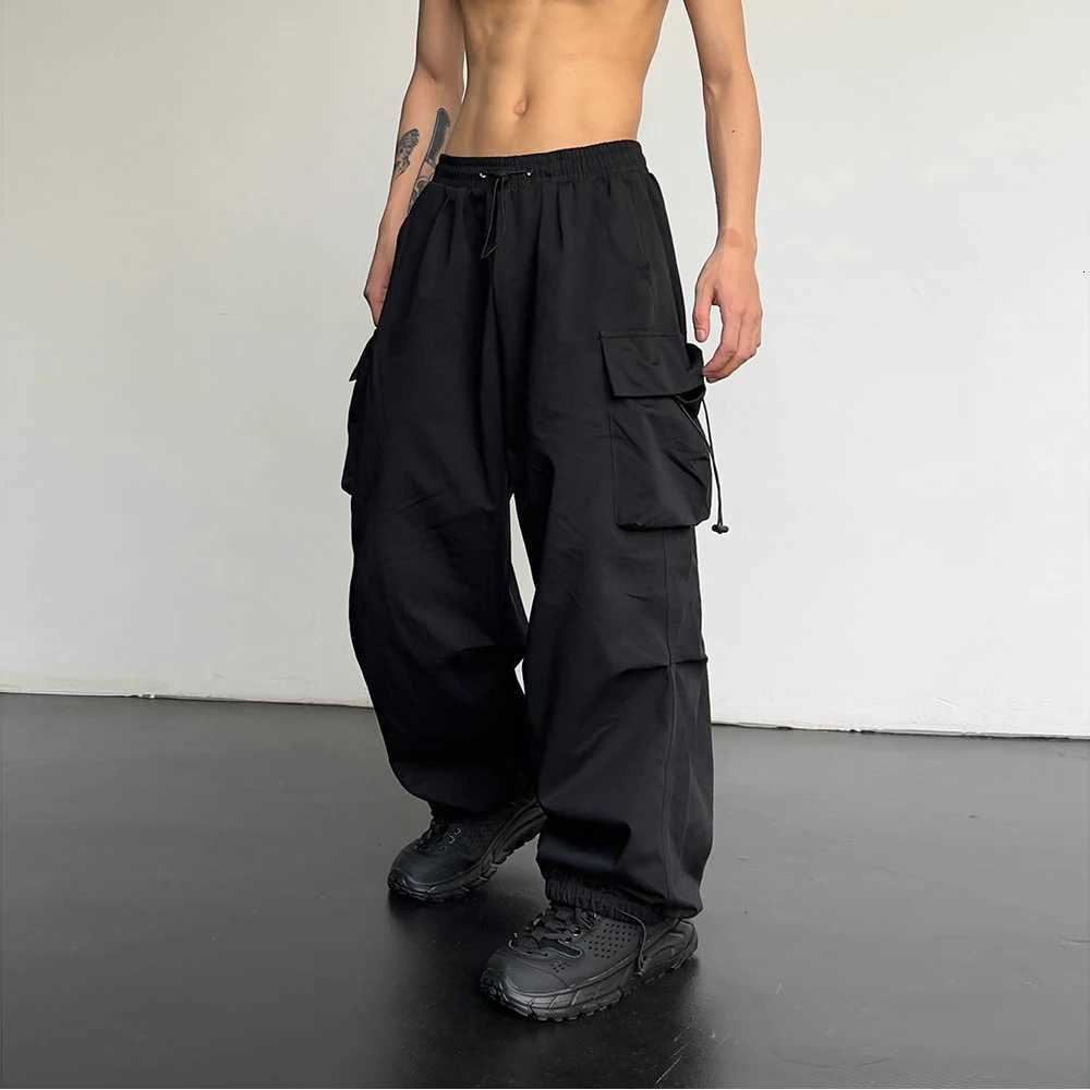 Spring Summer Fashion Casual Pants For Men Streetwear Solid Color Cargo Pants Elastic Waist Wide Leg Mens Joggers W250826