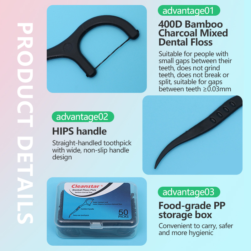 50 mini boxed dental floss picks for home use, multi-size portable storage box