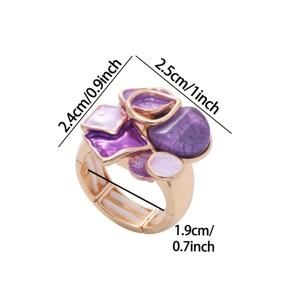 A Women's Fashion Bohemian Elegant Geometric Adjustable Elastic Ring Spring Summer New Zinc Alloy Purple Thin Coating Craft Simple Inlaid Resin S
