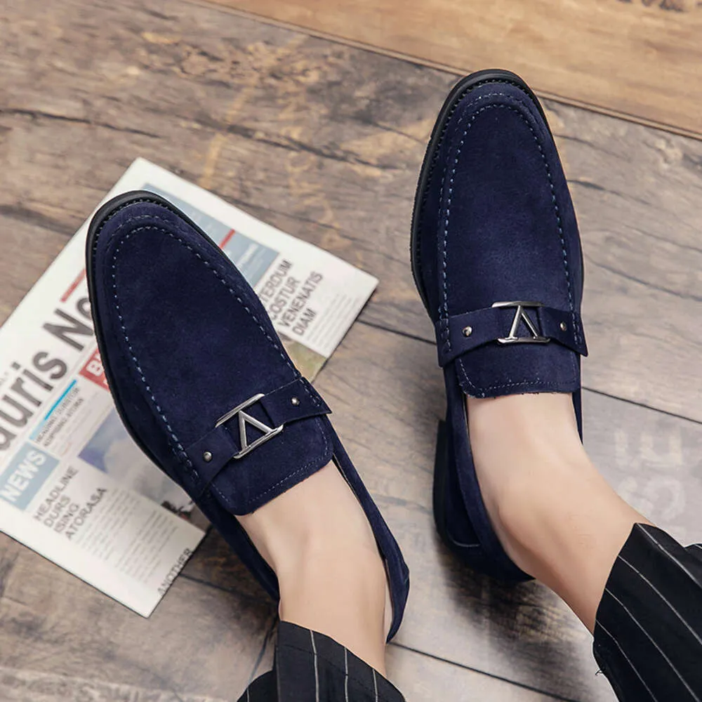 Men's Suede Loafers - Breathable Slip-On Dress Shoes for Business, Casual, Driving, and Evening Wear Blue shoes