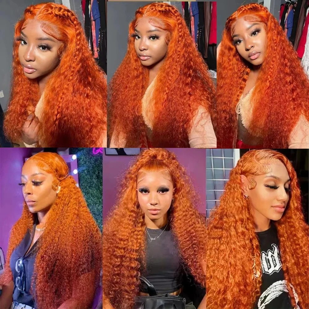 Hd Transparent Lace Ginger Orange Lace Front Wig Preplucked Hairline Deep Wave Curly Full Lace Front Human Hair Wigs Water Wave HD Lace Frontal Wigs F