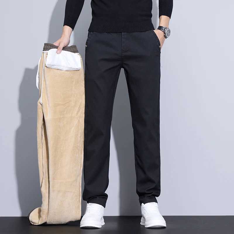 2025 New Winter Korean Thickened Mens Pants Fleece Warm Casual Business Stretch Velvet Trousers Brand Plush Mens Clothing Pants W250826