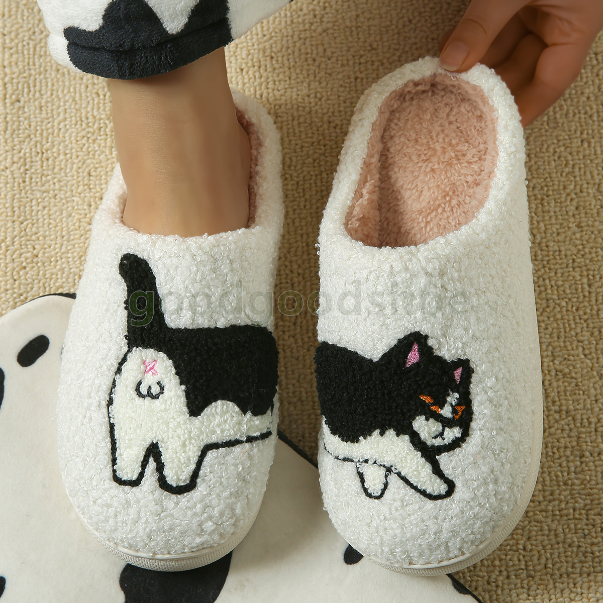 cute warm winter designer slides soft comfortable slippers mens womens cotton animal cartoon cozy house indoor shoes size 36-45