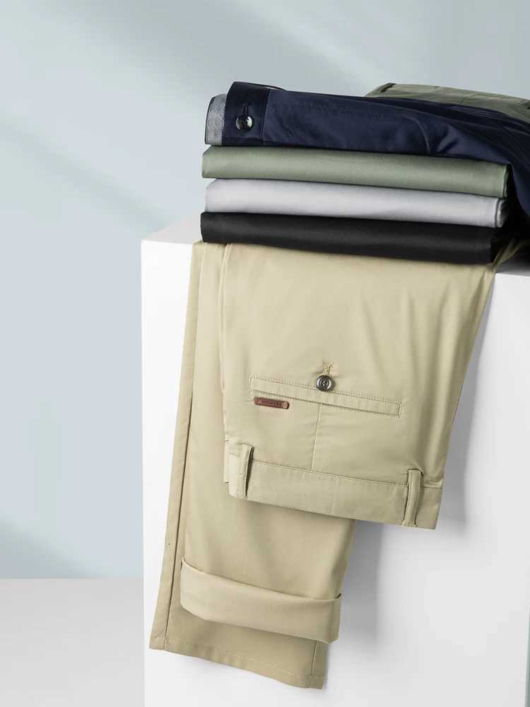 Spring Summer New Mens Casual Pants Thin Mulberry Silk Soft Business Casual Trousers Slim Straight Elastic Suit Pants Male W250826