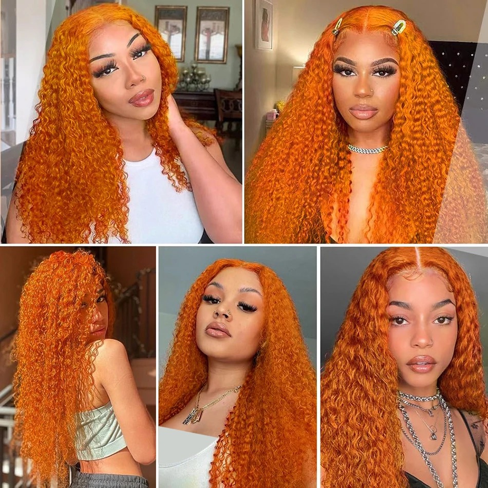 Orange Ginger Lace Front Wig Human Hair High Density 30 Inch Curly Human Hair Wig Deep Wave Gluelesss 13X4 13X6 Hd Transparent Lace Ready To Wear