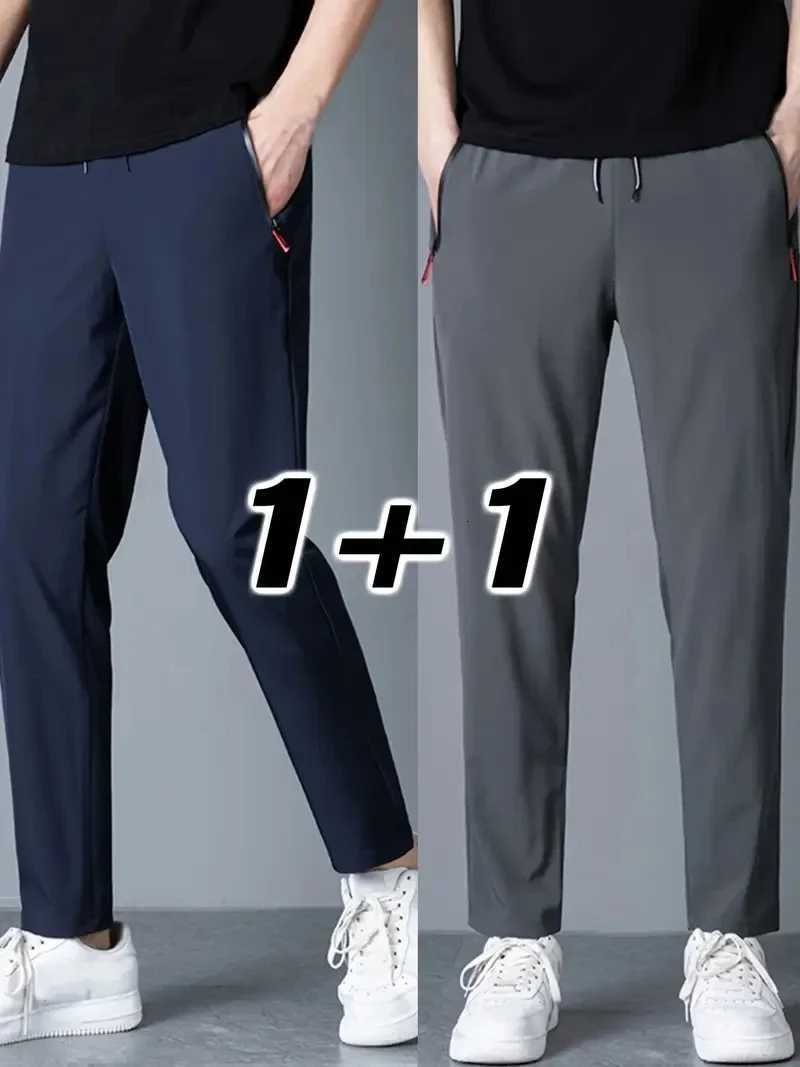 2 Pieces Mens Casual Pants Stretch Elastic Waist Jogger Korean Classic Blue Black Gray Male Brand Trousers Large Size 2025 New W250826