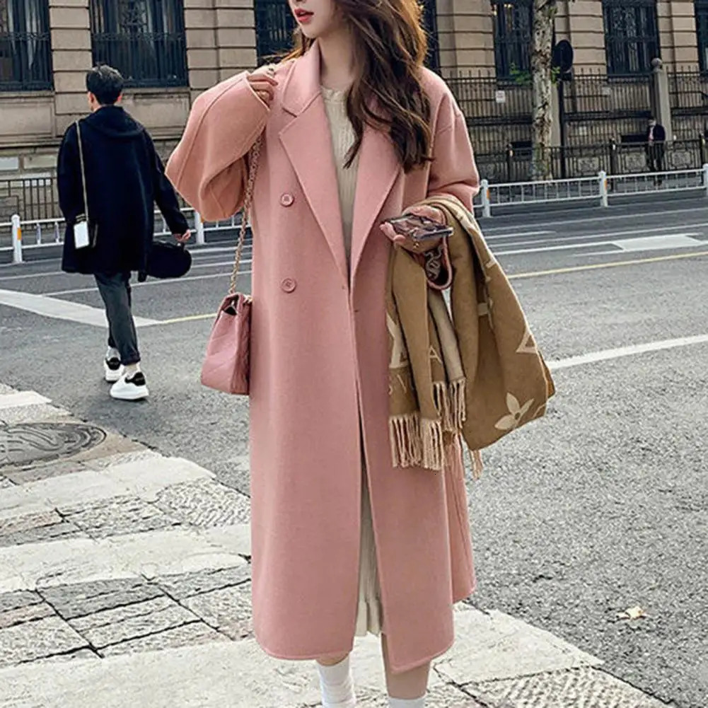 Women Woolen Coat DoubleBreasted Autumn Winter Fashion Loose Long Trench Retro Female Overcoat Ladies Windbreak 250825