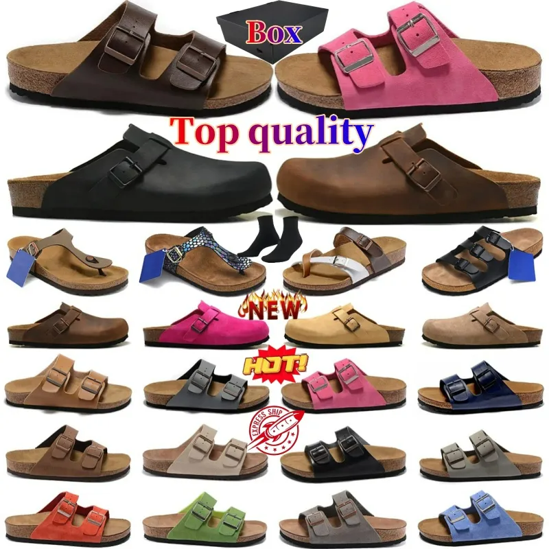 With box Designer Clogs Women Men Sandals Slippers clog Mules Cork Flat Soft Fluffy Fashion Suede Taupe Summer Leather Black Blue Grey Slide Beach Size 35-46