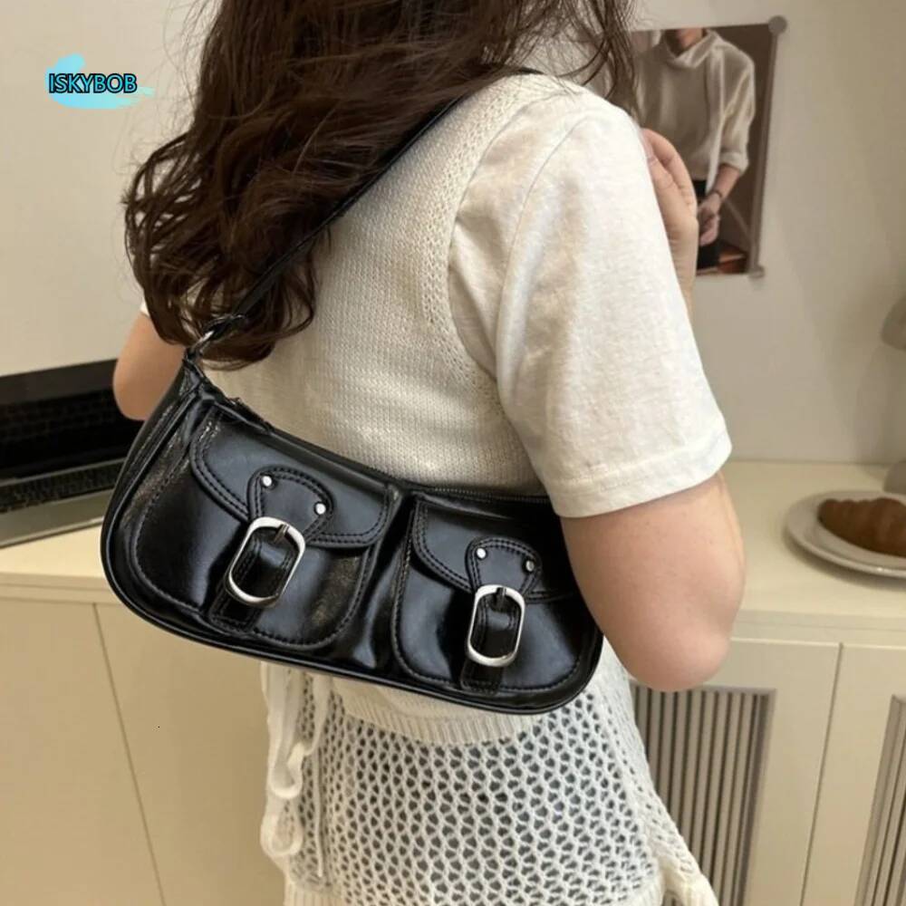 Trendy Vintage Women's Armpit Double Pockets Leisure Pu Leather Shoulder Bag Y2k Haruku Zipper Handbag Ladies ddmypanda