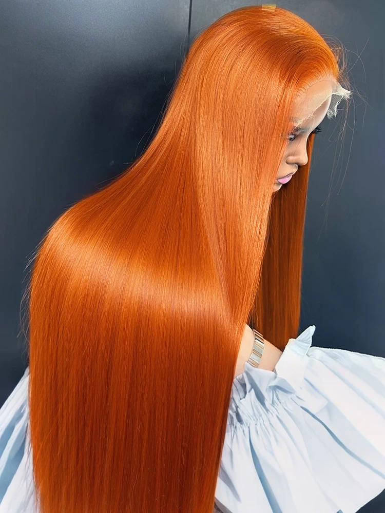 13x6 Hd Lace Front Wig Gluelesss Ginger Orange Silky Bone Straight Human Hair Wigs High 220% Density 13x4 Transparent Lace Frontal Remy Hair Wig