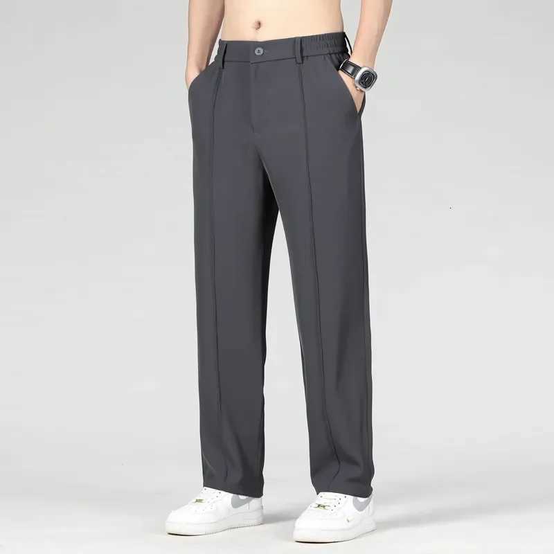 New Autumn Mens Business Straight Suit Trousers Elastic Waist Drape Loose Casual Stitching Khaki Black Pants Brand Clothing W250826