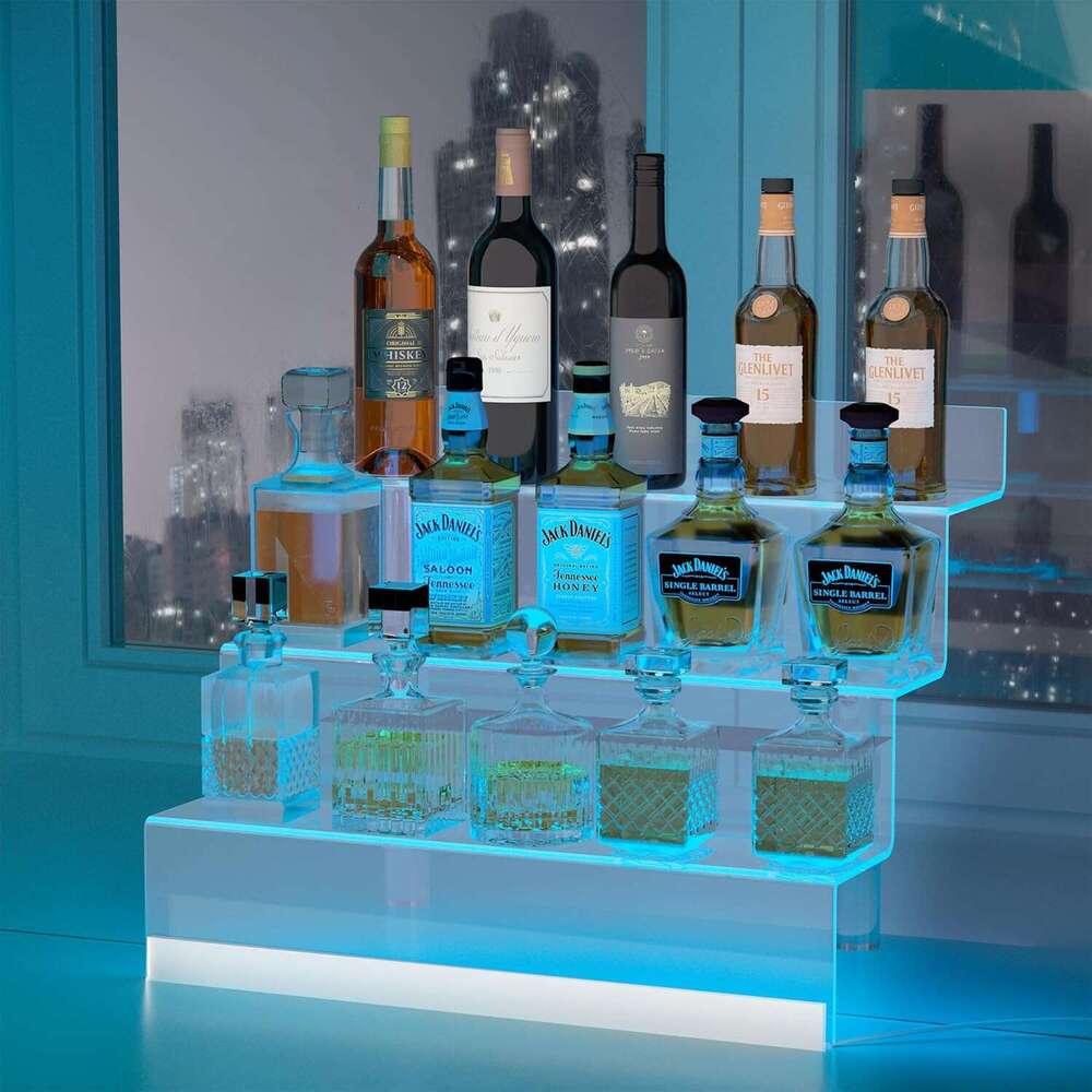 12 Acrylic with LED Light - 3 Tier Perfume Stand and Display Step Shees Holder, Cologne Organizer for Men, Figures Stand, Porta Perfumes Para Tocador,