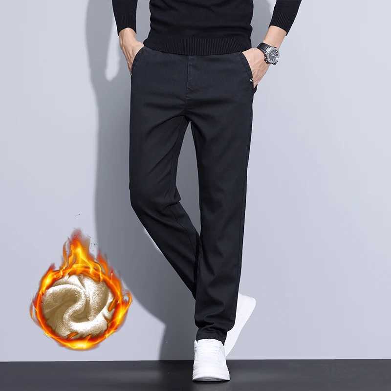 2025 New Winter Korean Thickened Mens Pants Fleece Warm Casual Business Stretch Velvet Trousers Brand Plush Mens Clothing Pants W250826