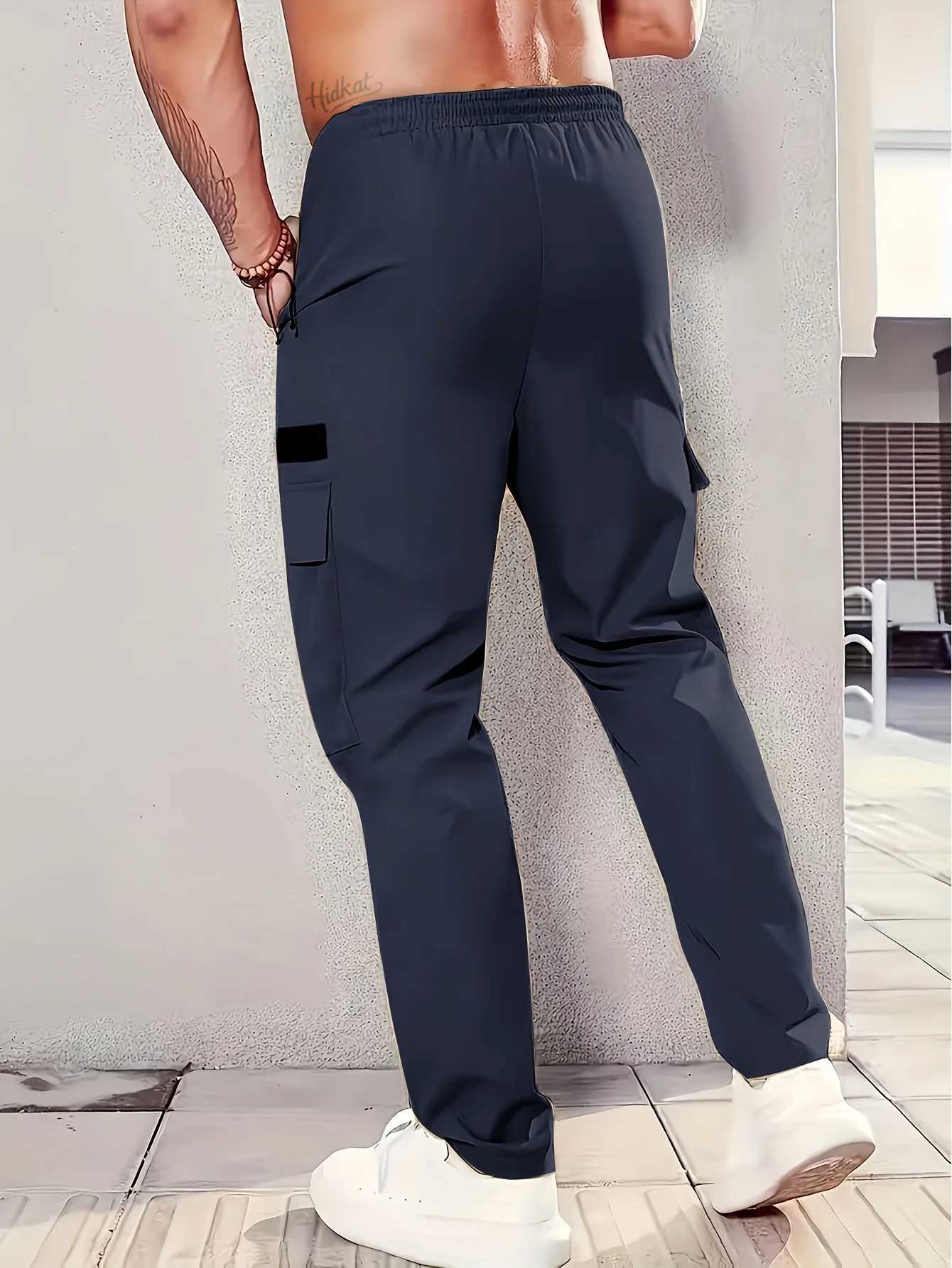 Mens Outdoor Work Pants Durable Polyester Multiple Pockets Elastic Waistband with Loops Lightweight and Breathable W250826