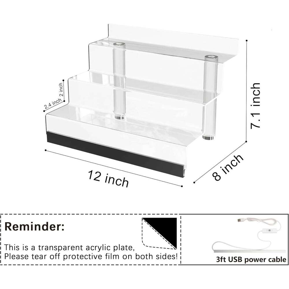 12 Acrylic with LED Light - 3 Tier Perfume Stand and Display Step Shees Holder, Cologne Organizer for Men, Figures Stand, Porta Perfumes Para Tocador,
