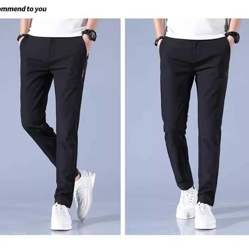 Mens Casual Pants Semi Elastic Waistband Nylon Ice Silk Elastic Straight Tube Light Gray Business Gentleman Summer Casual W250826