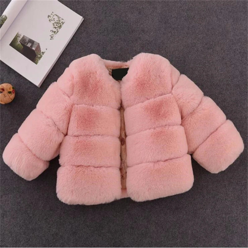 Girls Fur Jacket for Children Tops Clothes Baby Kids Jackets Warm Thicken Coat Solid Color Boys Faux Fur Outwear Coat 250826