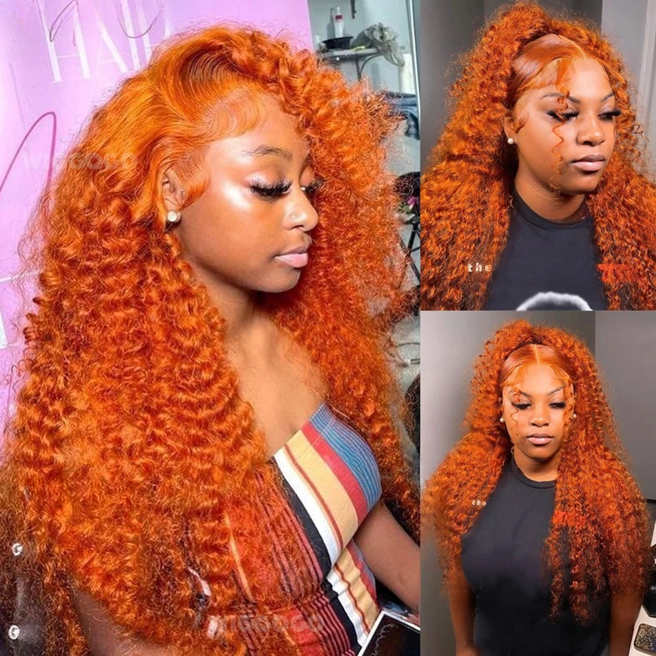 Orange Ginger Lace Front Wig Human Hair High Density 30 Inch Curly Human Hair Wig Deep Wave Gluelesss 13X4 13X6 Hd Transparent Lace Ready To Wear
