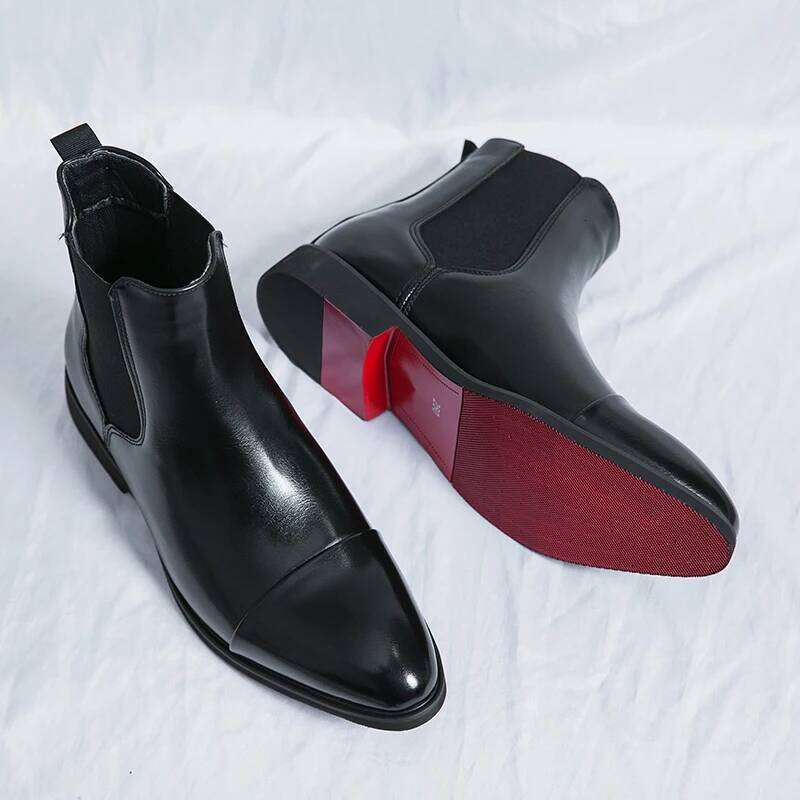 Soled Ankle Black and Red Business Fashion Short Formal Walking Boots Sizes 38-46 Men Boot