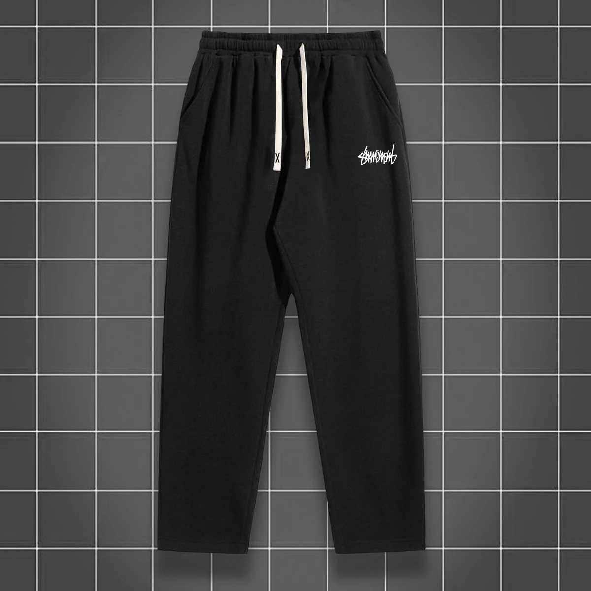 Mens solid color straight leg jogging pants suitable for casual sports such as running gym and outdoor activities W250826