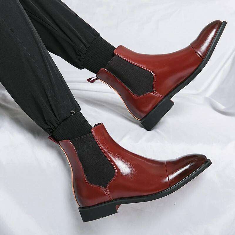 Soled Ankle Black and Red Business Fashion Short Formal Walking Boots Sizes 38-46 Men Boot