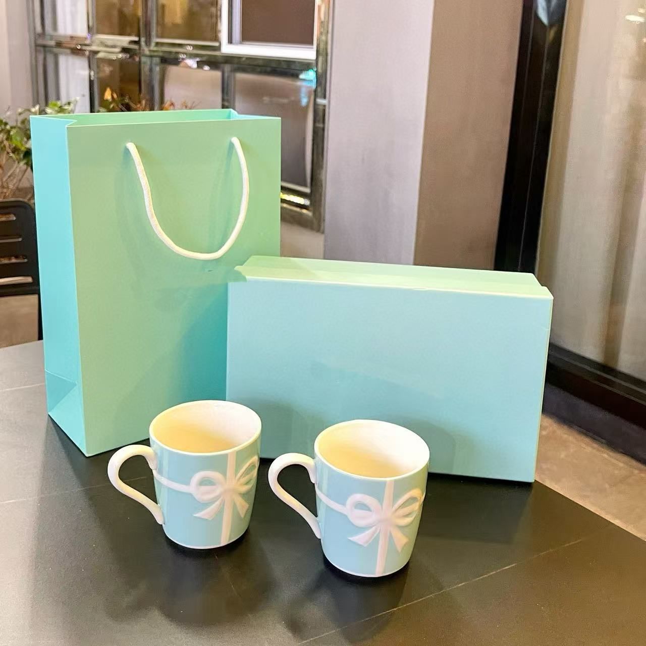 Luxury Designer Blue Ceramic Mug with Classic Lace Design Perfect for Tea Coffee