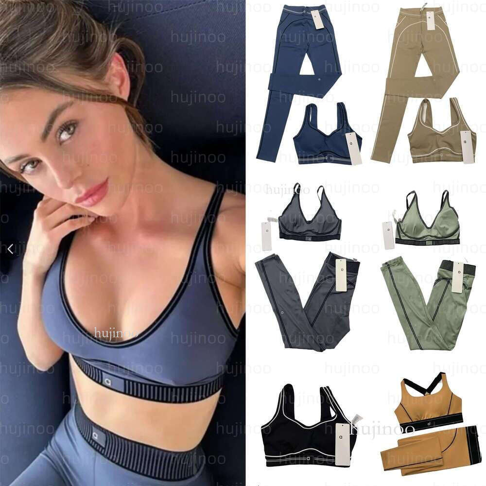TOP 5A TOP Sets alosness women clothes Sports aloness pants sweatshirt Bra Leggings set White Striped Pants Aloness Sets men Womens Fiess Gym