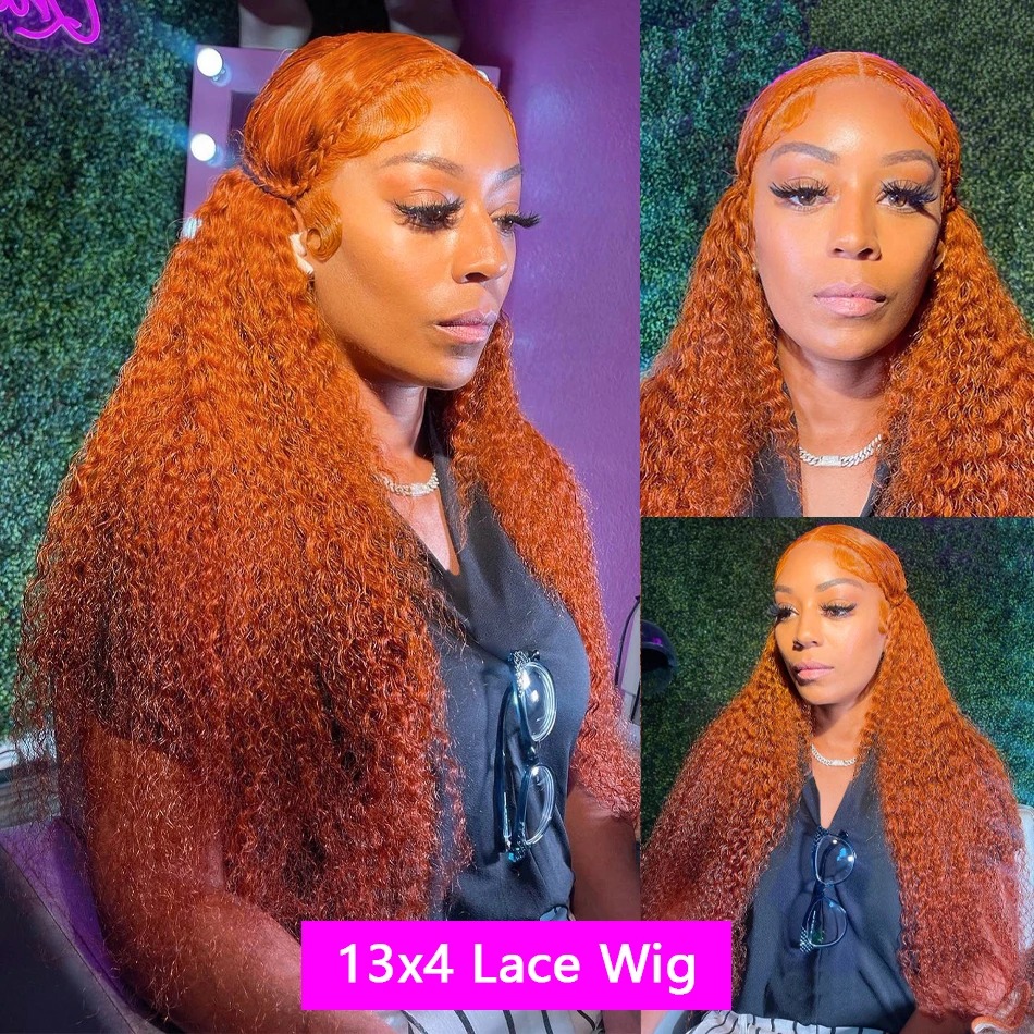 Orange Ginger Lace Front Wig Human Hair High Density 30 Inch Curly Human Hair Wig Deep Wave Gluelesss 13X4 13X6 Hd Transparent Lace Ready To Wear