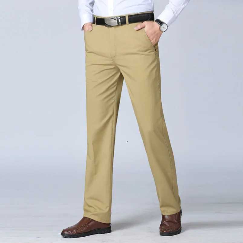 Summer Thin Autumn Thick 00 Cotton Straight Suit Pants Mens Loose Trousers Business Solid Khaki Casual Brand Clothes RIYBEOE W250826