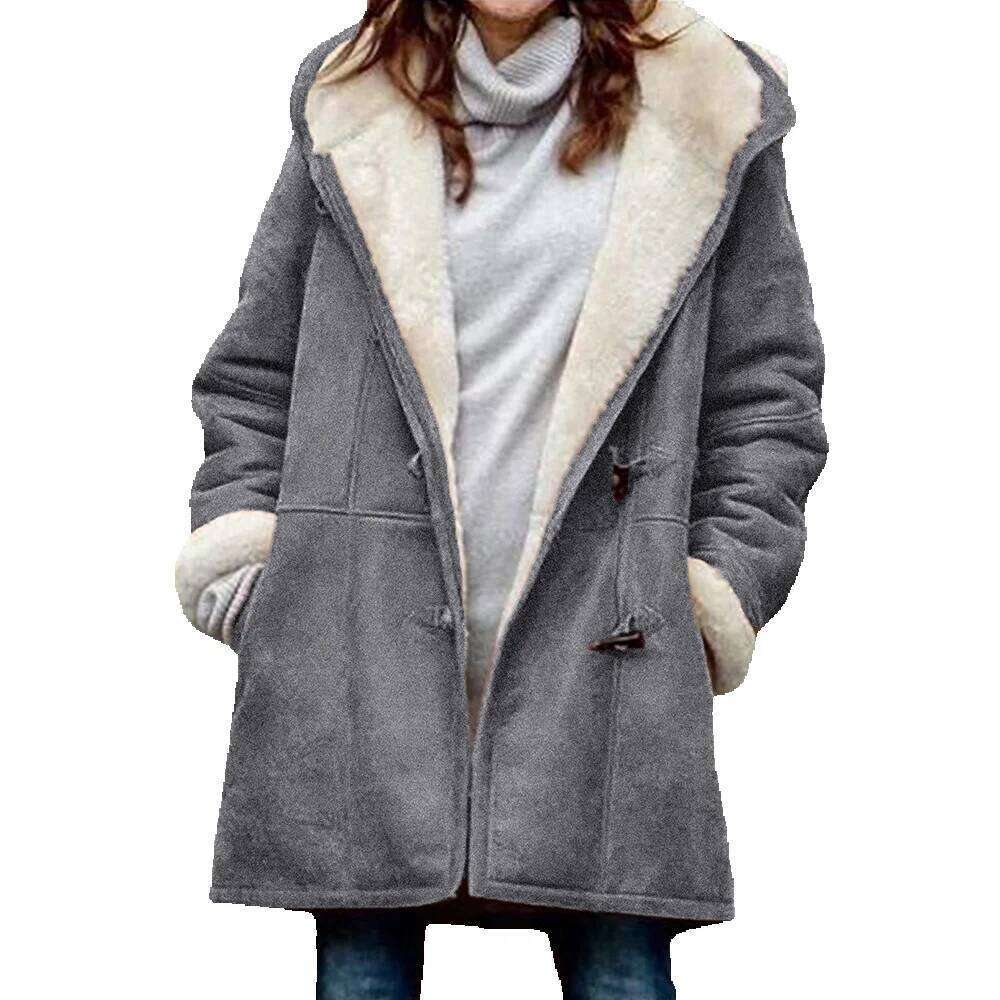 2021 Long Sleeve Horn Button Women's Fleece-Lined Warm Jacket