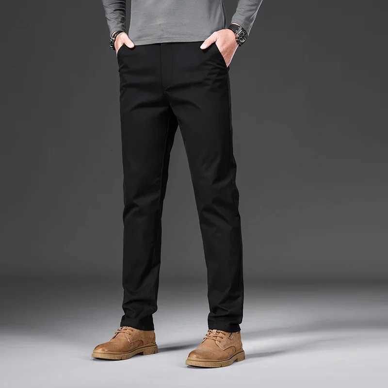 97 Cotton Mens Casual Pants Autumn Fashion Comfortable Elastic Slim Straight Business Trousers Black Army Green Khaki W250826