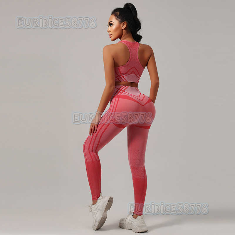 New Seamless Gradient Tiedye Padded Sports Bra Hiplifting Highwaist Yoga Leggings Tightfitting H250825
